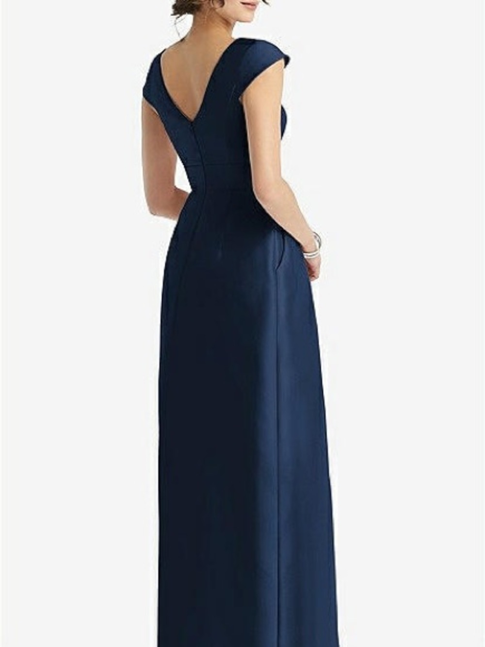ALFRED SUNG Navy Cap-Sleeve Maxi Gown w pleated skirt and pockets 10R NWT - Picture 2 of 7